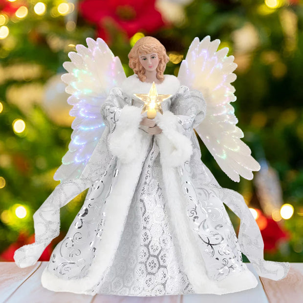 Angel Tree Topper Pendant Christmas Angel Decoration with Lights Glowing Angel Wings Figurine for Xmas Holiday Party Decoration