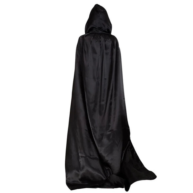 Sorcerer Long Shirt Hooded for Adults and Children Halloween Cosplay Costumes Black Vampire Death Wizard Witch Robe Devil Dress