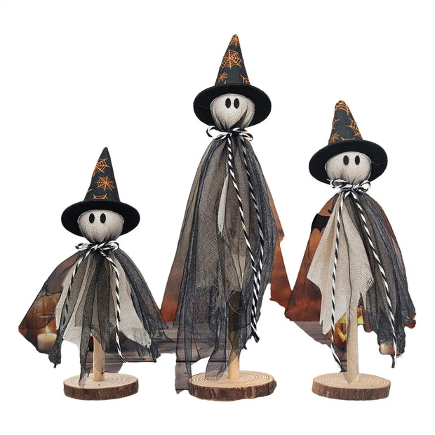 3pcs Halloween Ghost Decor  Halloween Ghost Figurine Wooden Rustic Sculpture 2025 Home Tabletop Party Supplies