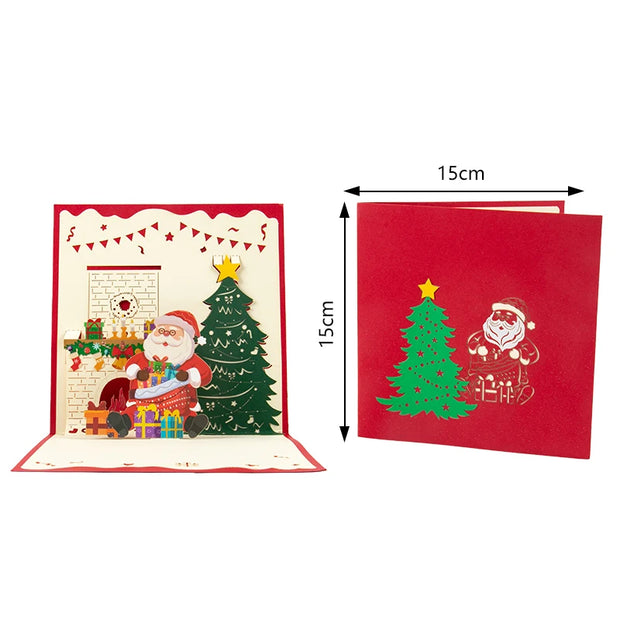 Folding Christmas Greeting Card With Envelope Santa Claus Snowman Xmas 3D Pop UP Invitation Card Postcard Navidad New Year Decor