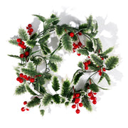 Christmas Wreath with Red Berries Green Leaf Hanging Garland Vine Artificial Flower Leaves String for Xmas New year Decoration