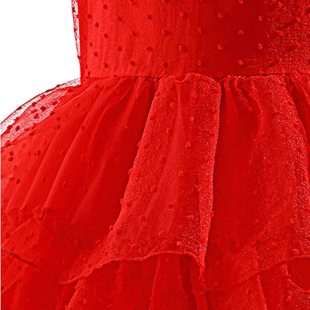 Lydia Deetz Costume For Girl Red Weeding Dress Halloween Beetlejuice Child Up Party Tunic+Headscarf+Glove Set Frock