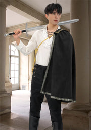 DAZCOS Medieval Tudor Cape Renaissance Cavalier Half Shoulder Shawl Black Hooded Shrug Ranger's Cloak LARP Costume Halloween