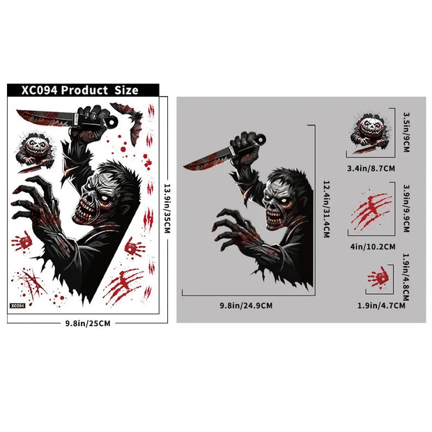 Halloween Horror Stickers Blood Fingerprint Hanging Ghost Pumpkin Skull Window Glass Sticker Happy Halloween Party Decor 2025