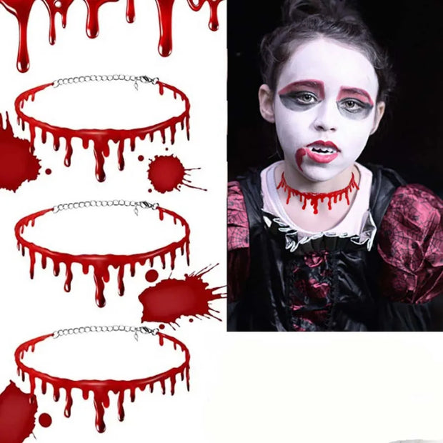 Halloween Decoration Horror Blood Drip Collar Necklace teething set Fake Blood Vampire Joker Choker Gothic Costume Red Necklaces