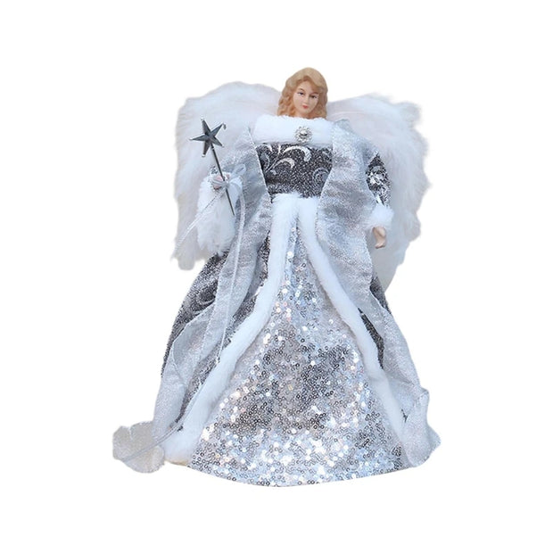 Christmas Tree Toppers Girl Shaped Ornament Angeled Statue Plush with feather Wing  Angeled Decorations for Party Supplies