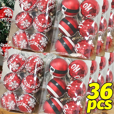 36/6x Red Snowflake Christmas Balls Color Painting New Year Party Xmas Tree Hanging Pendants Ball Ornaments Home Decor Wholesale