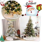 Elegant Embroidered Craft Christmas Tree Skirt White Plush Silver Sequin Snowflake Pattern for Holiday Party Decor
