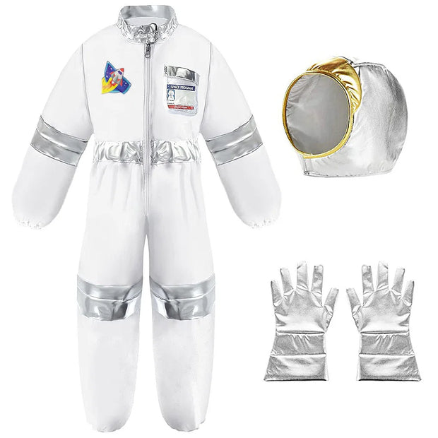 Kids Astronaut Cosplay Costume Nasa Boys Girls Spaceman Pilot Child Halloween Dress Up One-piece Jumpsuit Outfit Party Bodysuit