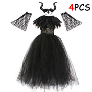 Halloween Kid Girl Cosplay Costume Maleficent Tulle Purple Black Dress Girls Vestidos Party Evil Queen Mesh Princess Dresses