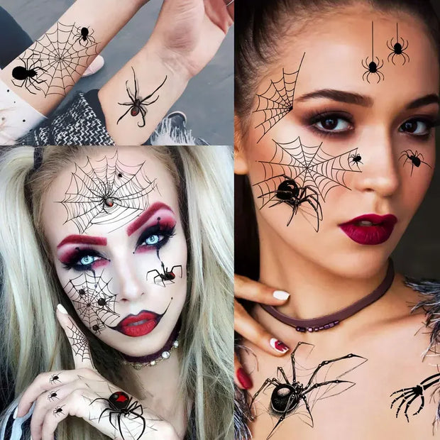 10PC Large 3D Spider Temporary Tattoos Scary Halloween Makeup Kit For Women Adults Kid Halloween Decal Fake Face Tattoos Sticker