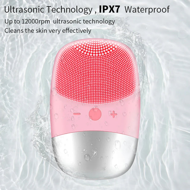Electric Facial Cleansing Brush Silicone Sonic Face Cleaner Motor Ultrasonic Cleaning Intelligent Facial Cleansing Massage Tool