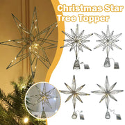 20-Lights Christmas Star Tree Topper Multi-Pointed Pre-lit Glittered Snowflake Treetop Lighted Xmas Treetop for Home Decorations