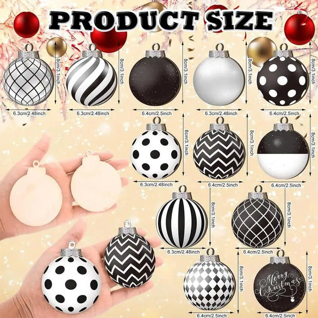 8/6/5/4/3cm Christmas Balls Black White Hand-Painted Hanging Ball Xmas Tree Pendants Ornaments Home Decor 2025 New Year Gifts