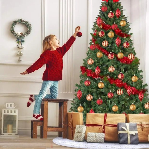 8FT Artificial Christmas Tree, Christmas Holiday Pencil Tree with Thick Branch Tips, Winter Party Decoration with Iron Base, Eas