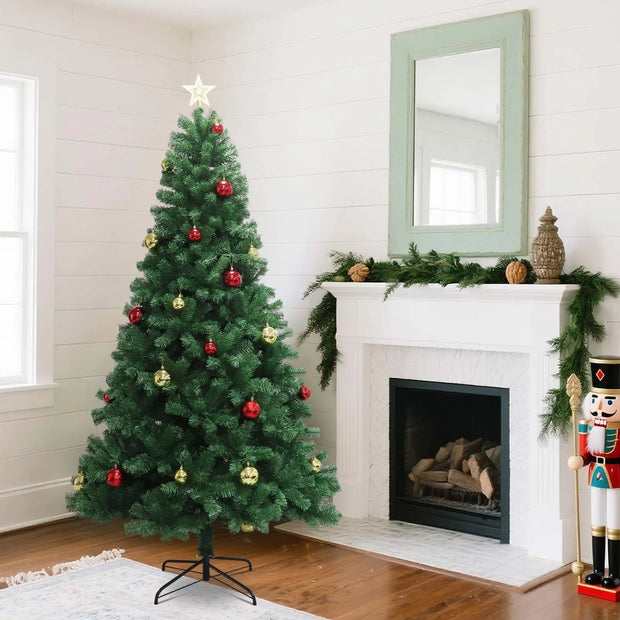 Artificial Christmas Tree with Remote Control Green Holiday Tree for Living Room Office Party Decoration, Premium Hinged Artific