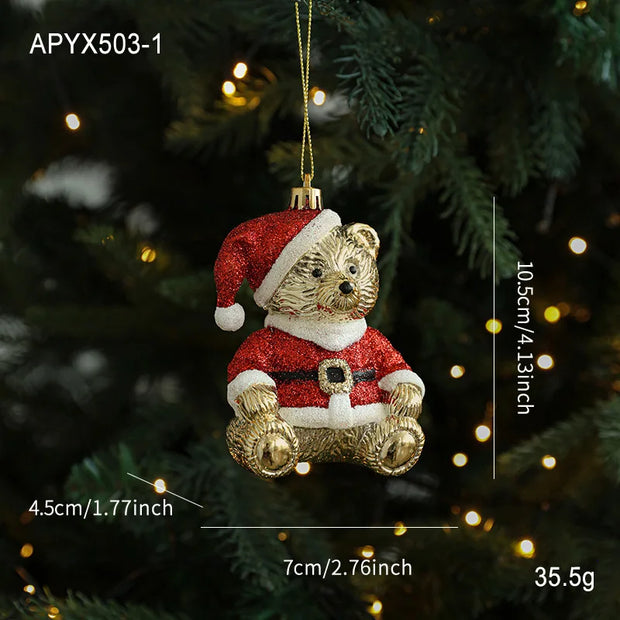 Christmas Tree Ornaments Natal Gold Bear Bell for ChristmasTree Hanging Pendants Home Party Decor New Year Navidad Decor