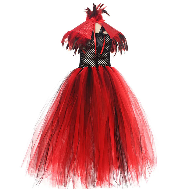 2025 Halloween Vampire Costume for Girls Devil Witch Gothic Mesh Clothes Demon Vampires Queen Cosplay Carnival Party Dress Set