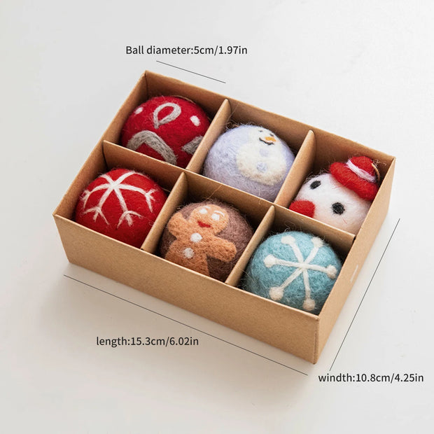 6 Christmas Decoration Felt Balls Small Hanging Christmas Snowflakes Snowman Garland Christmas Tree Decorations Christmas Gifts