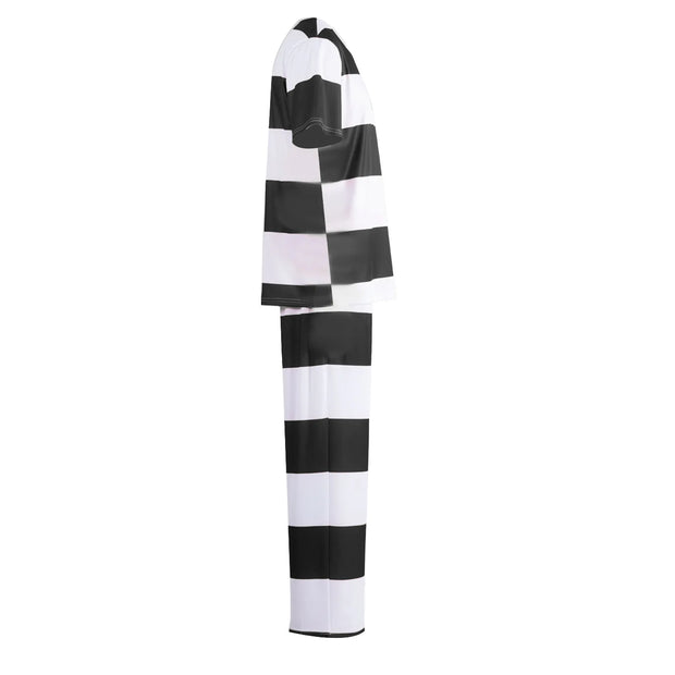 Mens Prisoner Costume Uniform Halloween Guilty Prisoner Sets handcuffs Striped Top Pants Jail Party Cosplay Costumes for Adult