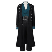 Steampunk Medieval Count Costumes Pirate Gothic Navy Long Jacket Coat Shirt Vampire Cosplay  Halloween Outfit Men's Trenchcoat