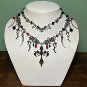 Goth Halloween Necklace for Women,Bat Cross Heart Red Crystal Pendant,Stacking Chain Dark Party Jewelry,Daily Wear&Surprise Gift