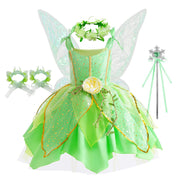 Kid Girls Princess Fairy Costume Tinker Bell Tutu Dress Sleeveless Wing Princess Girl Costume Cosplay Carnival Halloween Party