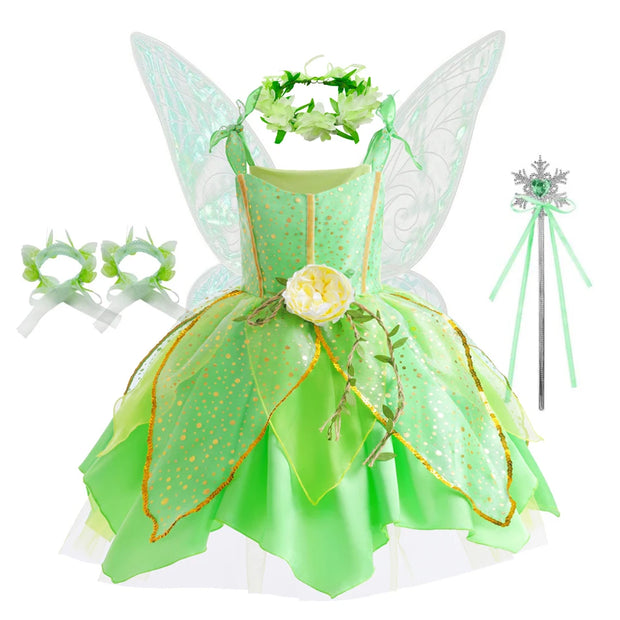 Kid Girls Princess Fairy Costume Tinker Bell Tutu Dress Sleeveless Wing Princess Girl Costume Cosplay Carnival Halloween Party