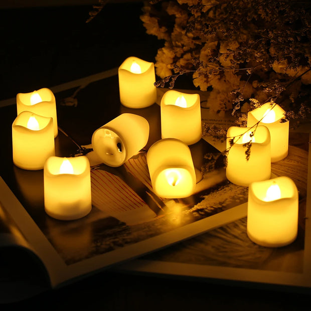 12/24Pcs Flameless LED Candle Wishing Tea Lamp Warm White Home Christmas Party Wedding Decoration Battery-Power Candles Lights