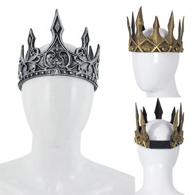 King Crown For Men Women Full Round PU Royal Birthday Prince Prom Kings Crown Medieval Headpiece Cosplay Halloween Tiara Costume