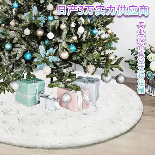 Elegant Embroidered Craft Christmas Tree Skirt White Plush Silver Sequin Snowflake Pattern for Holiday Party Decor