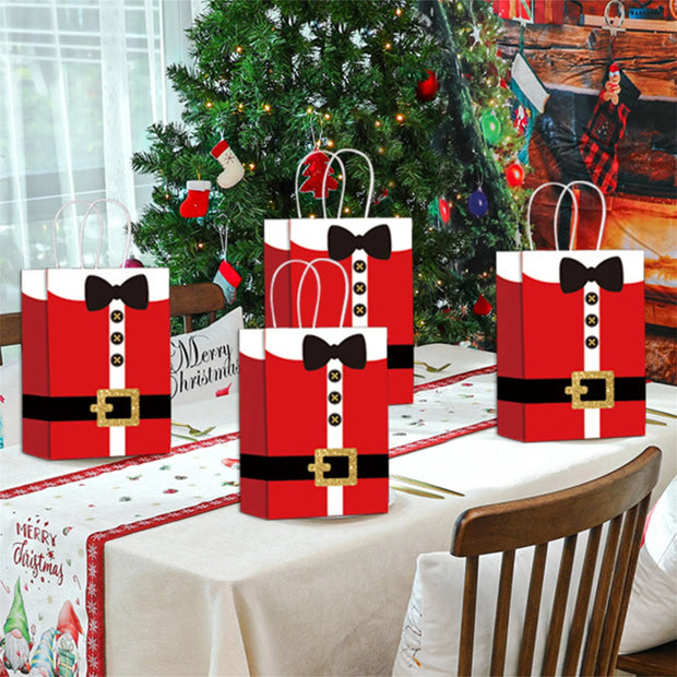 12Pcs Christmas Gift Bags with Santa Claus Suit Prints - Festive Storage Sacks for Party Celebrations and Wrapping