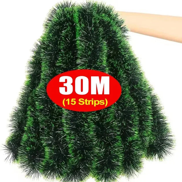 Christmas Tinsel Garland Ribbons Ornaments Xmas Tree Hanging Pendent Ribbon Indoor Stair Fireplace Windows Decoration Wreath
