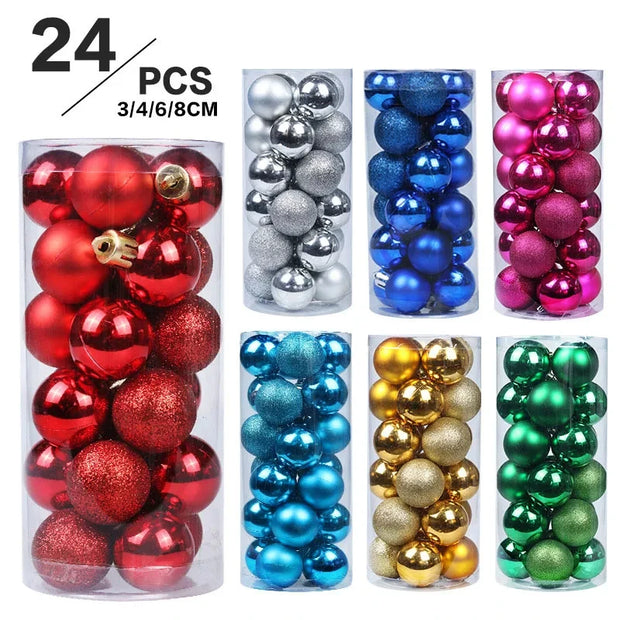 New 3/4/6/8cm Christmas Ball Ornaments Set Painted Plastics Christmas Tree Pendant Decoration Christmas Decoration Accessories