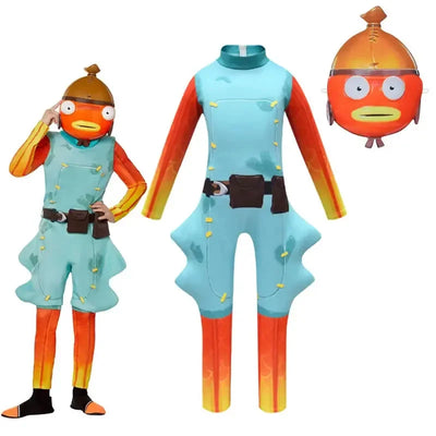 Fortnite Halloween Fish Stick Costume for Teen Boy Girl Jumpsuit Cloth Christmas Mask+Playsuit Pelele Bodysuit Boutique Kit 8