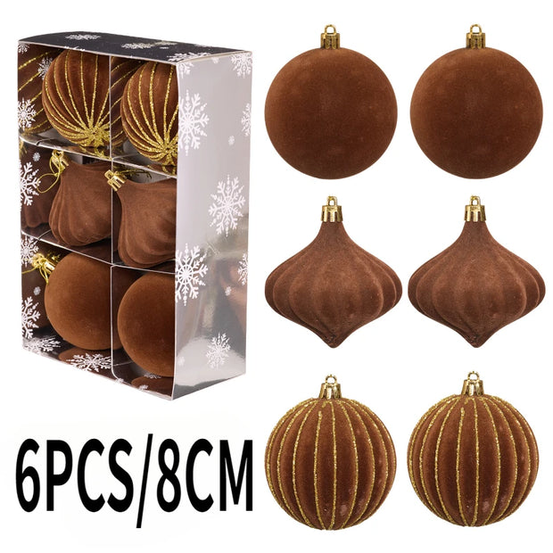 6PCS 8CM Christmas Balls Ornaments Flocking Hollow Out Christmas Tree Party Decoration Christmas Spheres Pendant 2025 New