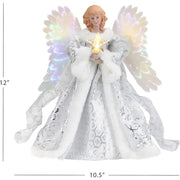 Mr. Christmas Fiber Optic White Christmas Tree Topper Angel, Christmas Decoration, Includes 10 Foot Cord, White