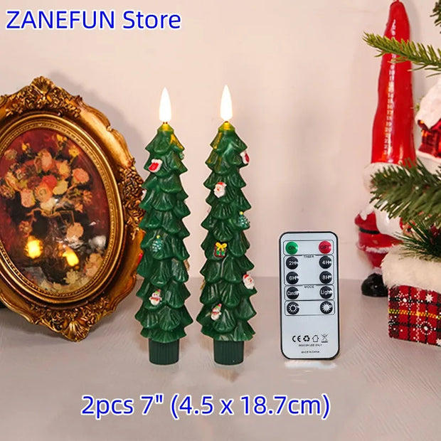 Christmas Tree LED Candles Green Led Candle Sticks with Timer Remote Control Christmas Tree 3D Flickering Flameless LED Candles