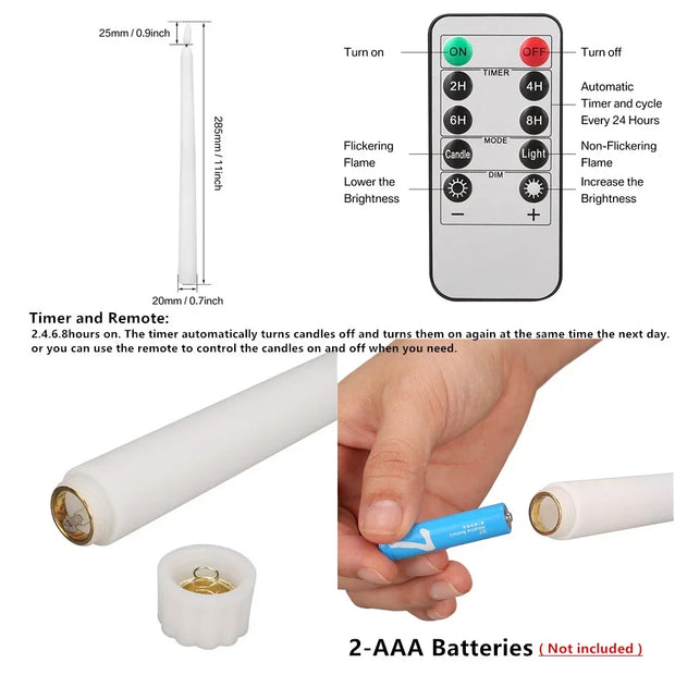 Flameless LED Taper Candles with Remote Flickering Electronic Candle Ivory/White Tea Lighting for Christmas Halloween Home Decor