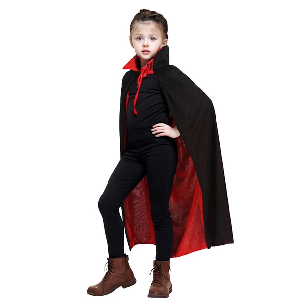 Unisex Child Adult Halloween Black Red Reversible Hooded Cloak Vampire Capes Party Costumes