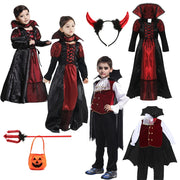 Halloween Fantasy Children's Costumes Ghost Bride Gothic Cosplay Girls Red Vampire Day of The Dead Kids Costumes for Boy Girl