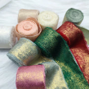 Wired Iridescent Craft Ribbon Lace Chiffon Silk 리본 Wedding Christmas Decoration Hand Torn Raw Edge Bouquet Bridal Gift Packaging