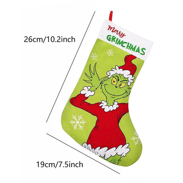 New Christmas Tree Decor Funny Green Grinch Christmas Socks Green Hair Monster Decor Children's Christmas Gifts Socks Candy Bags