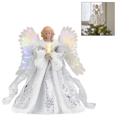 Angel Tree Topper Pendant Christmas Angel Decoration with Lights Glowing Angel Wings Figurine for Xmas Holiday Party Decoration