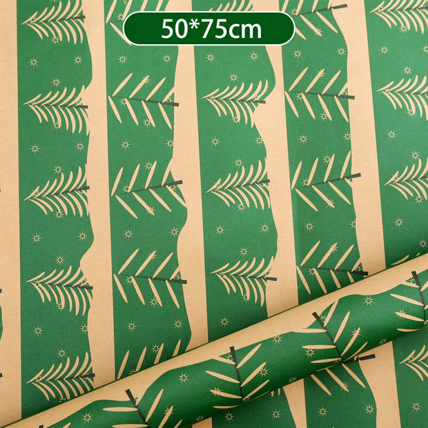 Christmas Kraft Wrapping Paper Cartoon Xmas Tree Santa Claus Gifts Packaging Paper DIY Craft Home Party Decoration Background