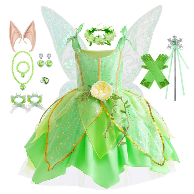 Kid Girls Princess Fairy Costume Tinker Bell Tutu Dress Sleeveless Wing Princess Girl Costume Cosplay Carnival Halloween Party