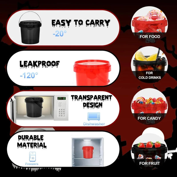 20pcs halloween candy bucket, trick or treat baskets for kids, 32oz ice buckets for parties with lid, contains 210pcs halloween