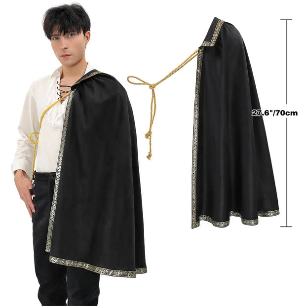 DAZCOS Medieval Tudor Cape Renaissance Cavalier Half Shoulder Shawl Black Hooded Shrug Ranger's Cloak LARP Costume Halloween