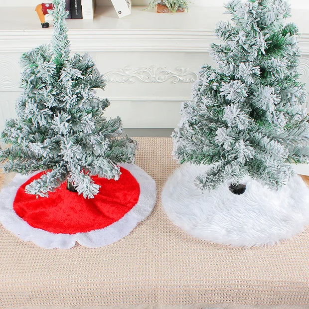 Miniature White Fluffy Christmas Tree Skirt Small Round Sequin Snowflake Design for Tabletop Xmas Tree Base Party Decor