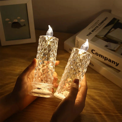 Led Candle Light Rose Pattern Projection Simulation Flameless Candle Lamp For Home Birthday Wedding Party Decoration Christmas